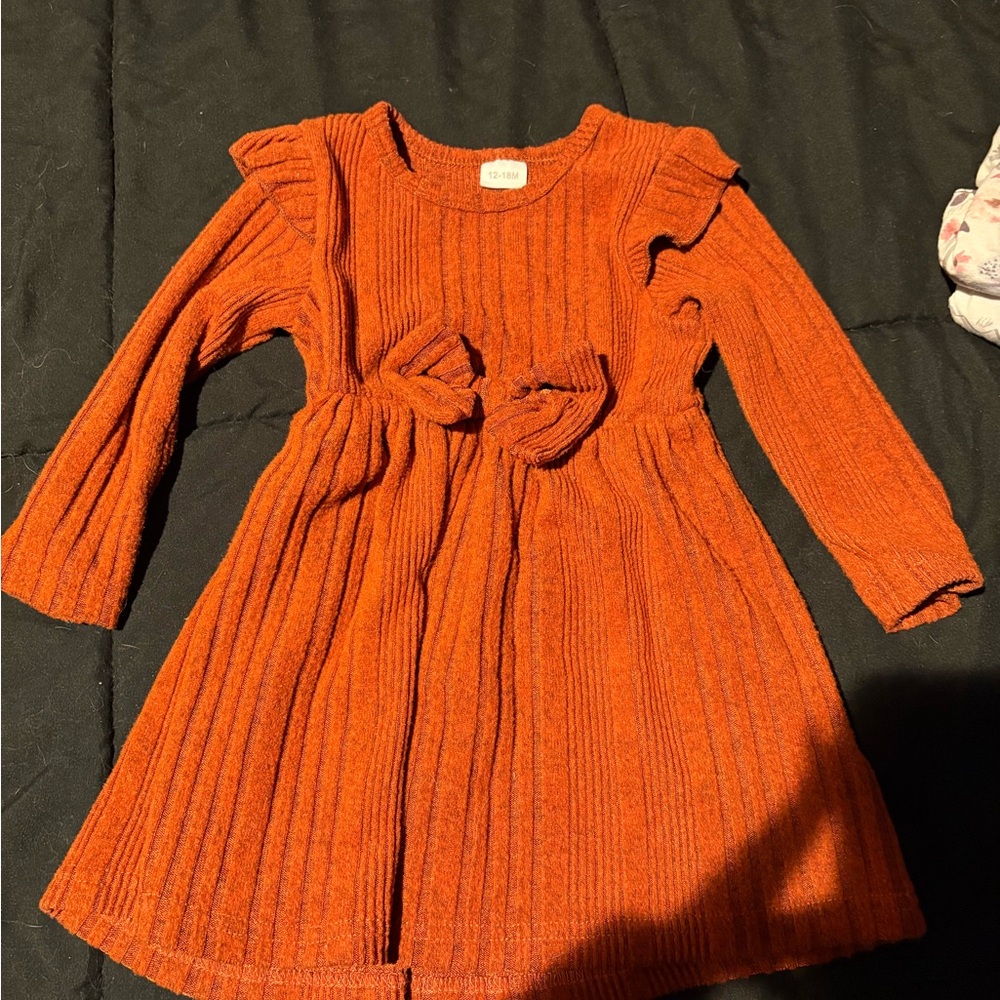 Orange Ribbed Kids Dress